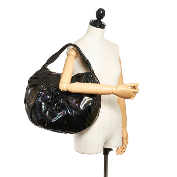 グッチ アイコンビット ワンショルダー 228584 ブラック エナメル レディース GUCCI 【中古】