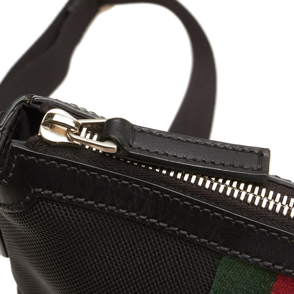 グッチ シェリーライン メッセンジャー 斜め掛け ショルダーバッグ 631195 ブラック キャンバス レザー レディース GUCCI 【中古】