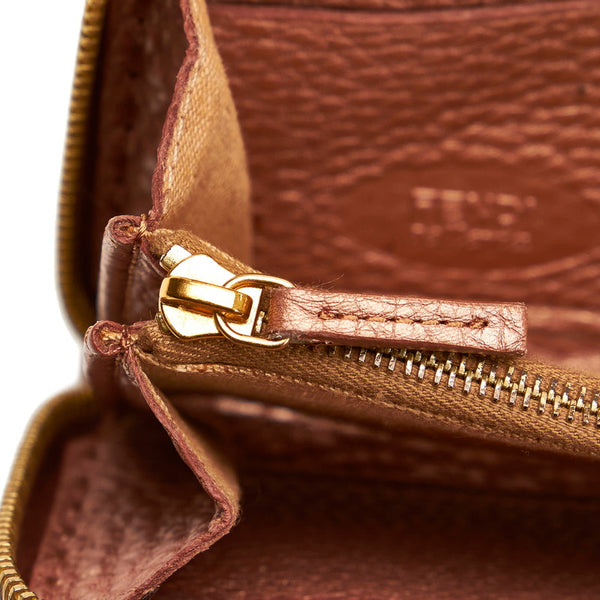 フェンディ セレリア 8M0024 メタリック ピンク レザー ラウンドファスナー 長財布 レディース FENDI 【中古】