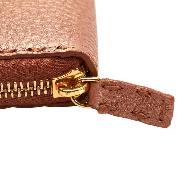 フェンディ セレリア 8M0024 メタリック ピンク レザー ラウンドファスナー 長財布 レディース FENDI 【中古】