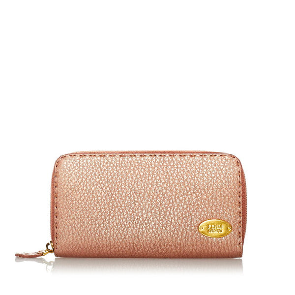 フェンディ セレリア 8M0024 メタリック ピンク レザー ラウンドファスナー 長財布 レディース FENDI 【中古】