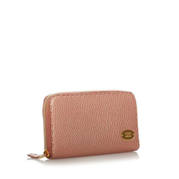 フェンディ セレリア 8M0024 メタリック ピンク レザー ラウンドファスナー 長財布 レディース FENDI 【中古】
