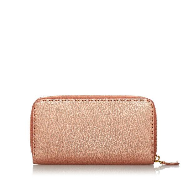 フェンディ セレリア 8M0024 メタリック ピンク レザー ラウンドファスナー 長財布 レディース FENDI 【中古】