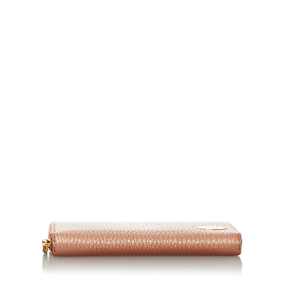 フェンディ セレリア 8M0024 メタリック ピンク レザー ラウンドファスナー 長財布 レディース FENDI 【中古】