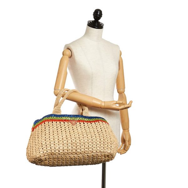 プラダ カナパ BN2302 ベージュ ストロー ハンドバッグ レディース PRADA 【中古】