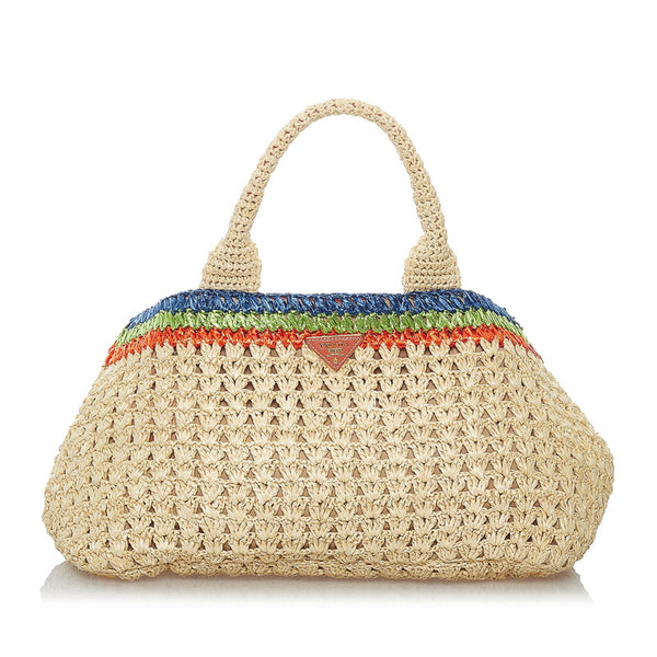 プラダ カナパ BN2302 ベージュ ストロー ハンドバッグ レディース PRADA 【中古】