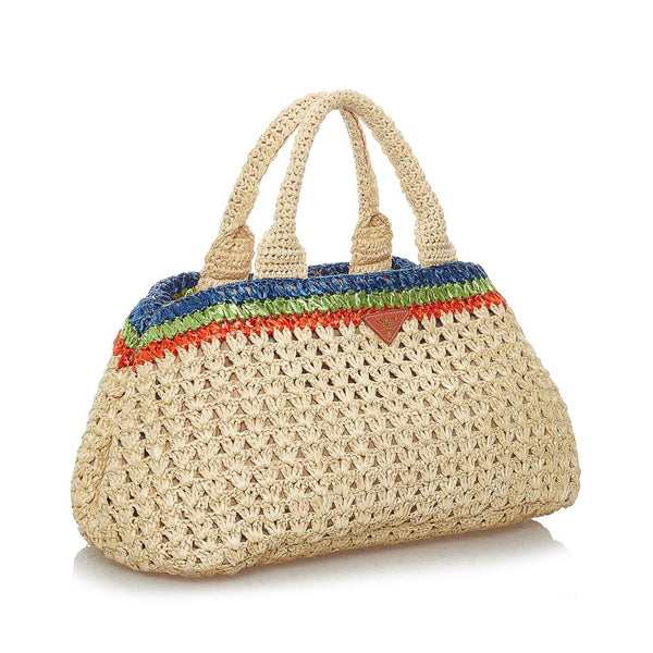 プラダ カナパ BN2302 ベージュ ストロー ハンドバッグ レディース PRADA 【中古】