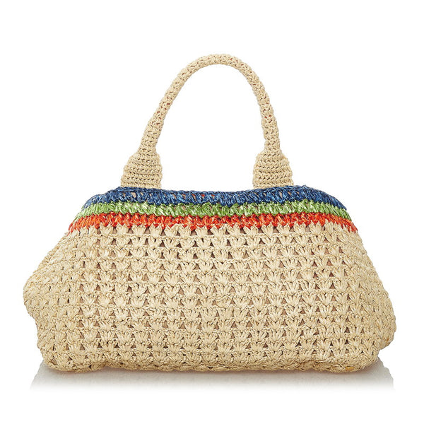 プラダ カナパ BN2302 ベージュ ストロー ハンドバッグ レディース PRADA 【中古】