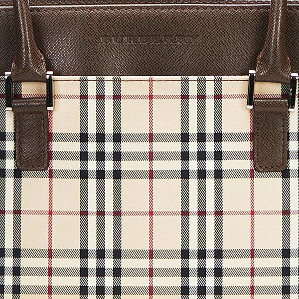 バーバリー ノバチェック ハンドバッグ ベージュ ブラウン キャンバス レザー レディース BURBERRY 【中古】