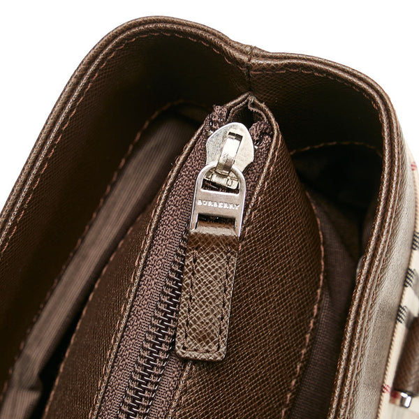 バーバリー ノバチェック ハンドバッグ ベージュ ブラウン キャンバス レザー レディース BURBERRY 【中古】