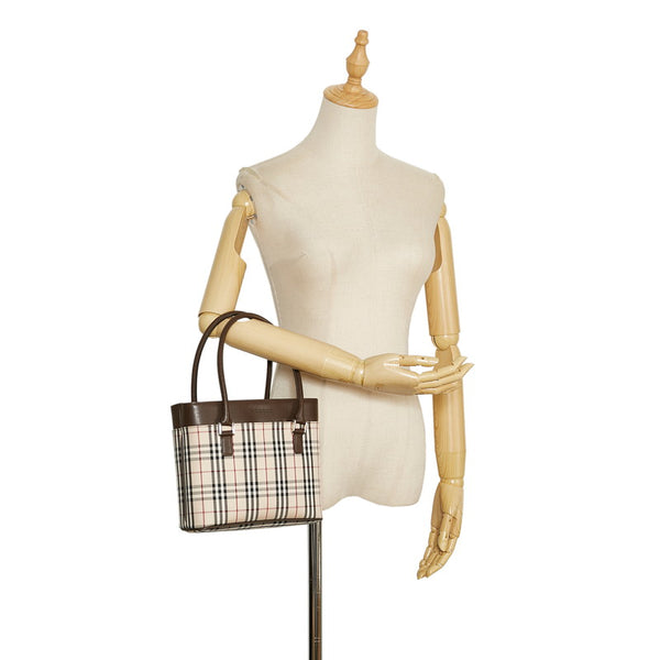 バーバリー ノバチェック ハンドバッグ ベージュ ブラウン キャンバス レザー レディース BURBERRY 【中古】