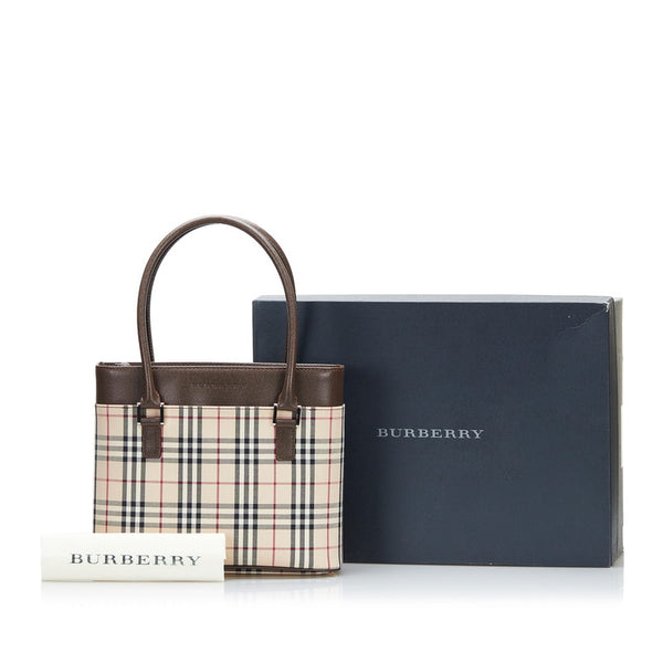 バーバリー ノバチェック ハンドバッグ ベージュ ブラウン キャンバス レザー レディース BURBERRY 【中古】