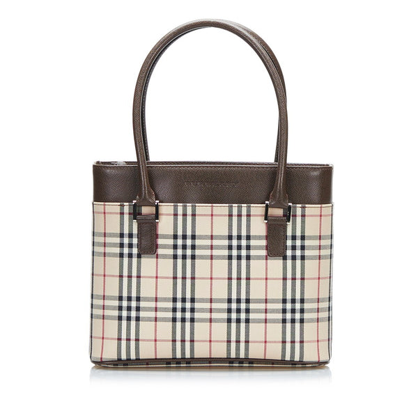 バーバリー ノバチェック ハンドバッグ ベージュ ブラウン キャンバス レザー レディース BURBERRY 【中古】