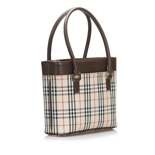 バーバリー ノバチェック ハンドバッグ ベージュ ブラウン キャンバス レザー レディース BURBERRY 【中古】