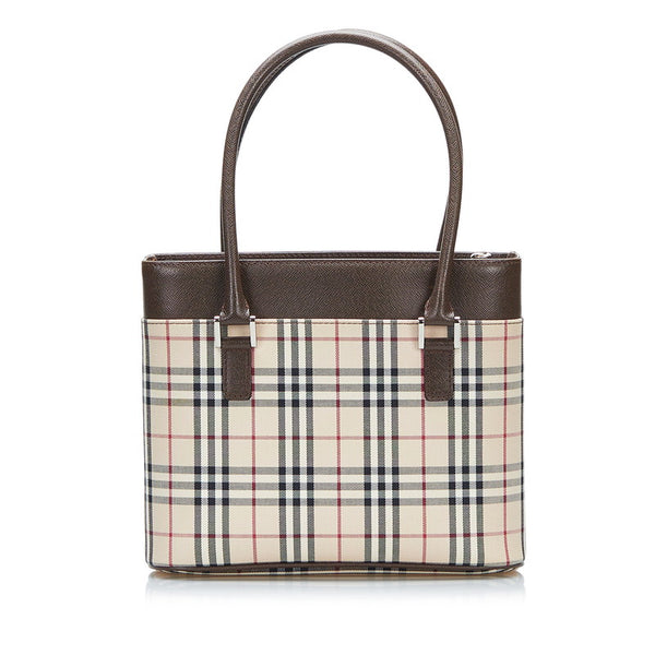 バーバリー ノバチェック ハンドバッグ ベージュ ブラウン キャンバス レザー レディース BURBERRY 【中古】