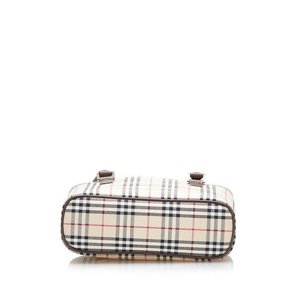 バーバリー ノバチェック ハンドバッグ ベージュ ブラウン キャンバス レザー レディース BURBERRY 【中古】