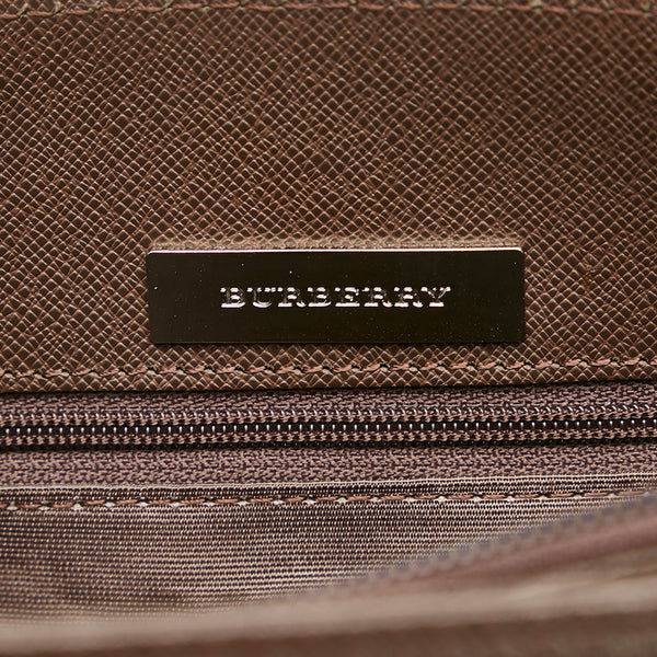 バーバリー ノバチェック ハンドバッグ ベージュ ブラウン キャンバス レザー レディース BURBERRY 【中古】