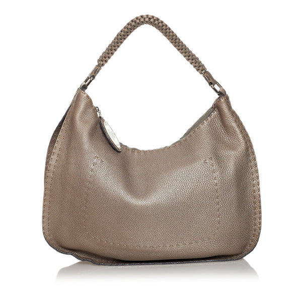フェンディ セレリア ワンショルダーバッグ メタリック グレー レザー レディース FENDI 【中古】