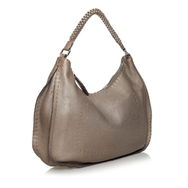 フェンディ セレリア ワンショルダーバッグ メタリック グレー レザー レディース FENDI 【中古】