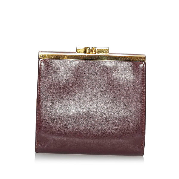 カルティエ マスト 三つ折り財布 ボルドー レザー レディース CARTIER 【中古】