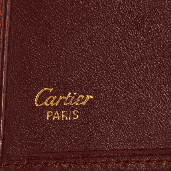 カルティエ マスト 三つ折り財布 ボルドー レザー レディース CARTIER 【中古】