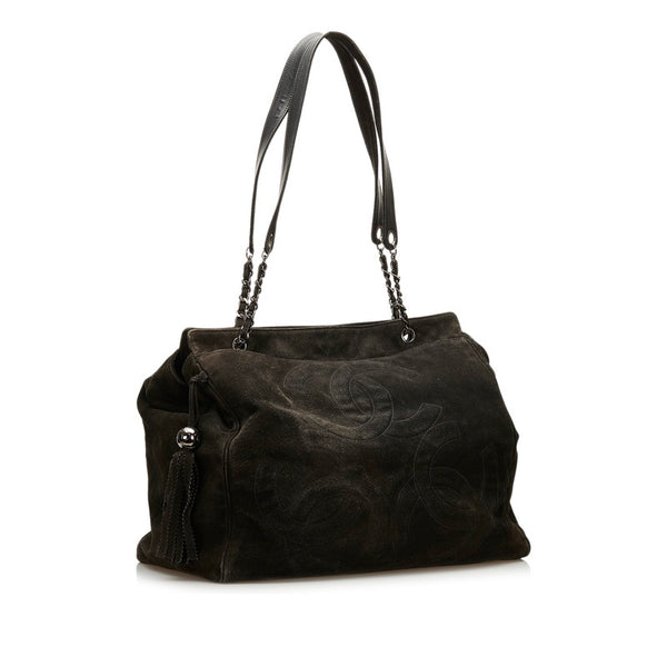 シャネル トリプルココマーク フリンジ ショルダーバッグ トートバッグ ブラック スウェード レディース CHANEL 【中古】