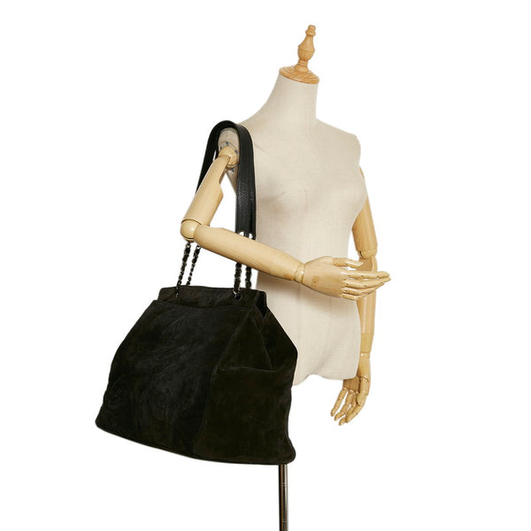 シャネル トリプルココマーク フリンジ ショルダーバッグ トートバッグ ブラック スウェード レディース CHANEL 【中古】