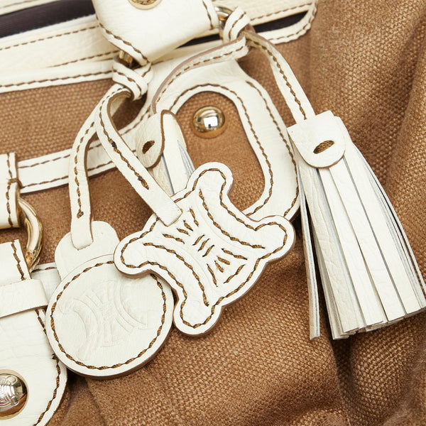 セリーヌ ブギー ハンドバッグ ブラウン ホワイト レザー キャンバス レディース CELINE 【中古】