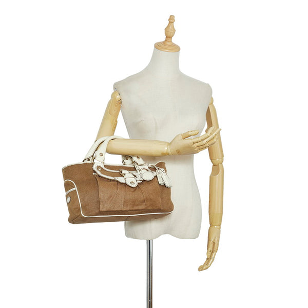 セリーヌ ブギー ハンドバッグ ブラウン ホワイト レザー キャンバス レディース CELINE 【中古】