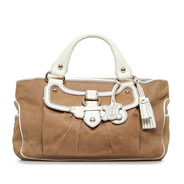 セリーヌ ブギー ハンドバッグ ブラウン ホワイト レザー キャンバス レディース CELINE 【中古】