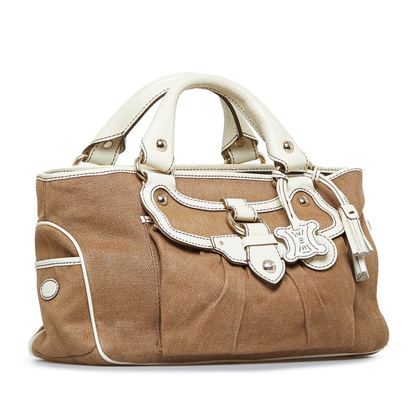 セリーヌ ブギー ハンドバッグ ブラウン ホワイト レザー キャンバス レディース CELINE 【中古】