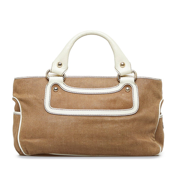 セリーヌ ブギー ハンドバッグ ブラウン ホワイト レザー キャンバス レディース CELINE 【中古】