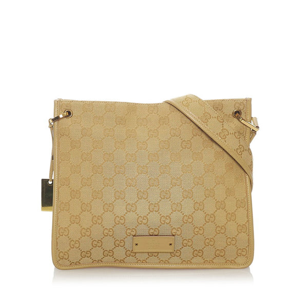 グッチ GGキャンバス 斜め掛け ショルダーバッグ 91762 ベージュ キャンバス レザー レディース GUCCI 【中古】