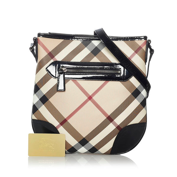 バーバリー ノバチェック ベージュ キャンバス レザー 斜め掛け ショルダーバッグ レディース BURBERRY 【中古】