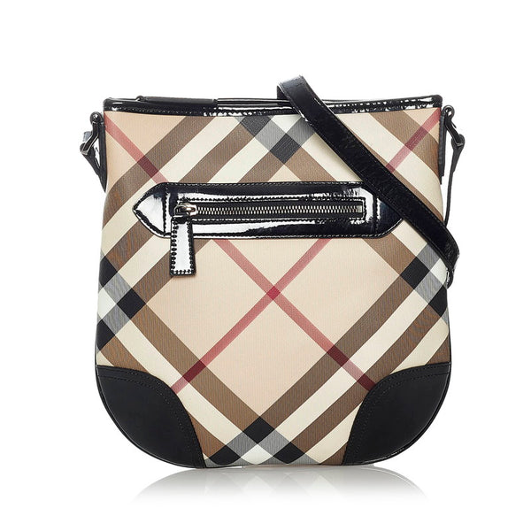 バーバリー ノバチェック ベージュ キャンバス レザー 斜め掛け ショルダーバッグ レディース BURBERRY 【中古】