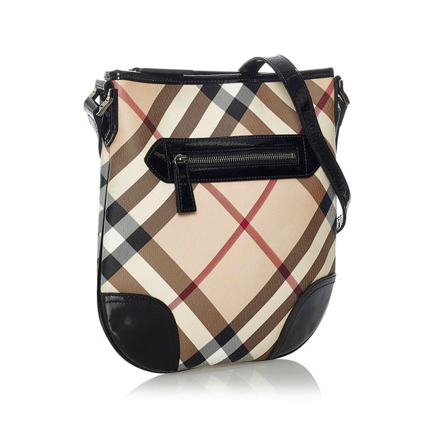 バーバリー ノバチェック ベージュ キャンバス レザー 斜め掛け ショルダーバッグ レディース BURBERRY 【中古】