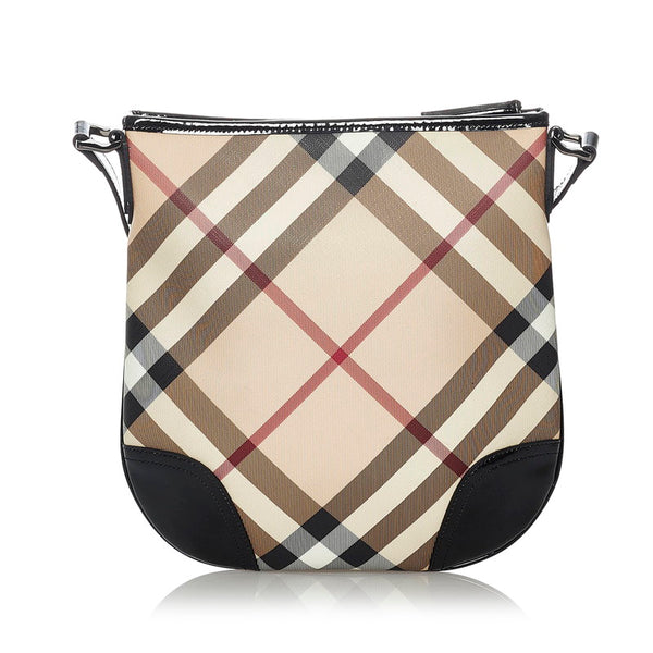 バーバリー ノバチェック ベージュ キャンバス レザー 斜め掛け ショルダーバッグ レディース BURBERRY 【中古】