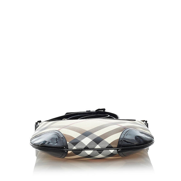 バーバリー ノバチェック ベージュ キャンバス レザー 斜め掛け ショルダーバッグ レディース BURBERRY 【中古】