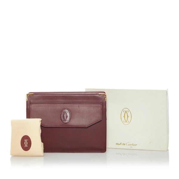 カルティエ マストライン セカンドバッグ ボルドー レザー メンズ CARTIER 【中古】