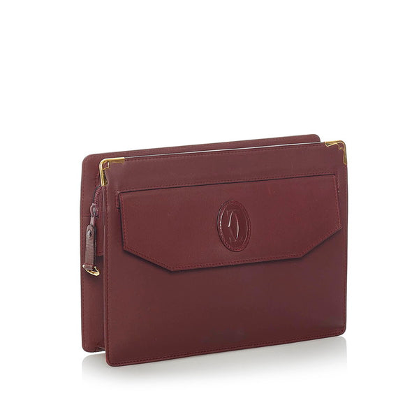 カルティエ マストライン セカンドバッグ ボルドー レザー メンズ CARTIER 【中古】