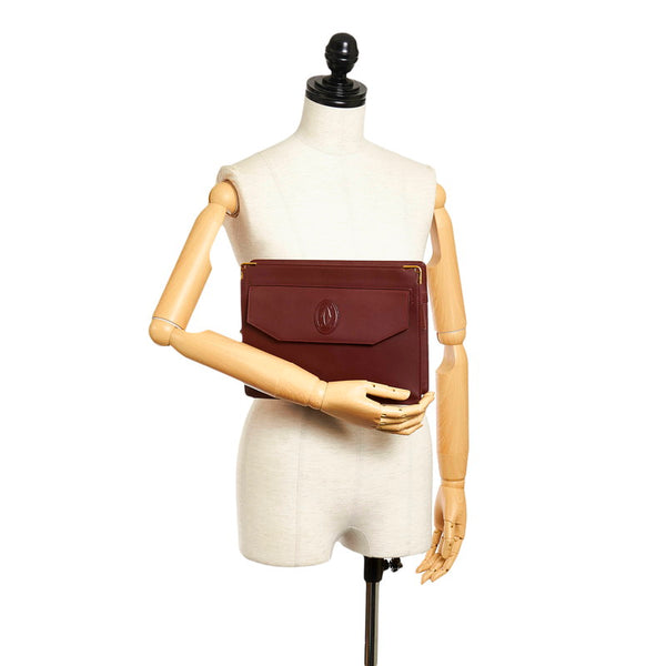 カルティエ マストライン セカンドバッグ ボルドー レザー メンズ CARTIER 【中古】