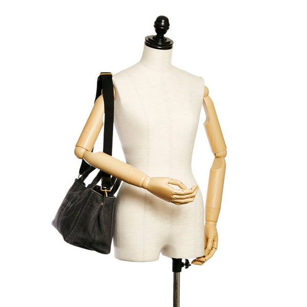プラダ カナパ ブラック デニム ハンドバッグ ショルダーバッグ 2WAY レディース PRADA 【中古】