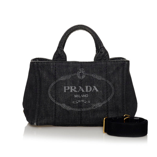 プラダ カナパ ブラック デニム ハンドバッグ ショルダーバッグ 2WAY レディース PRADA 【中古】