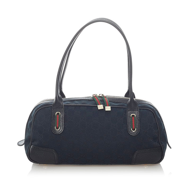 グッチ GGキャンバス シェリーライン ハンドバッグ 161720 ブラック キャンバス レザー レディース GUCCI 【中古】