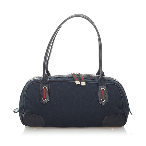 グッチ GGキャンバス シェリーライン ハンドバッグ 161720 ブラック キャンバス レザー レディース GUCCI 【中古】