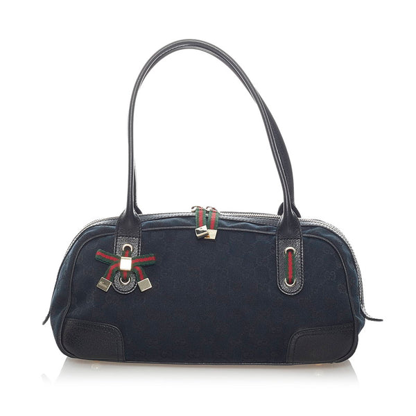 グッチ GGキャンバス シェリーライン ハンドバッグ 161720 ブラック キャンバス レザー レディース GUCCI 【中古】