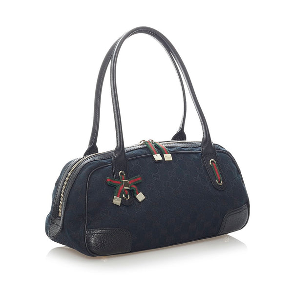 グッチ GGキャンバス シェリーライン ハンドバッグ 161720 ブラック キャンバス レザー レディース GUCCI 【中古】