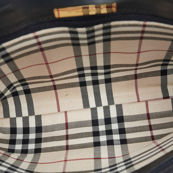 バーバリー ノバチェック ハンドバッグ ブラック レザー レディース BURBERRY 【中古】