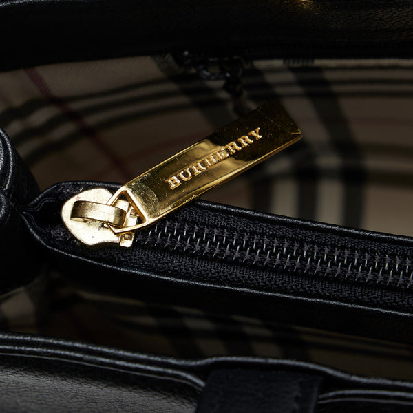 バーバリー ノバチェック ハンドバッグ ブラック レザー レディース BURBERRY 【中古】