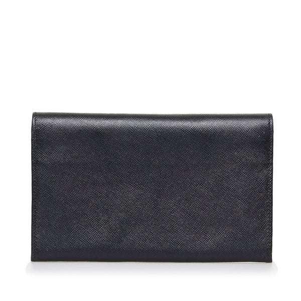 プラダ サフィアーノ 三角ロゴプレート 二つ折り財布 M608 ブラック レザー レディース PRADA 【中古】